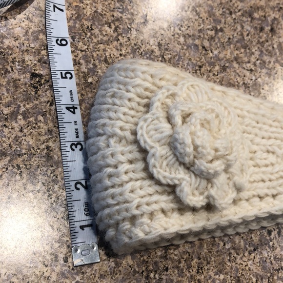 SIJJL Wool and Fleece Lined Cream Headwear Headwrap Floral/Flower - Picture 10 of 16